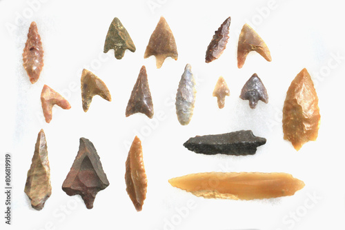 collection of paleolithic flint human tools photo