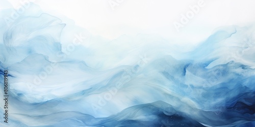 Silver background abstract water ink wave, watercolor texture blue and white ocean wave web, mobile graphic resource for copy space text 