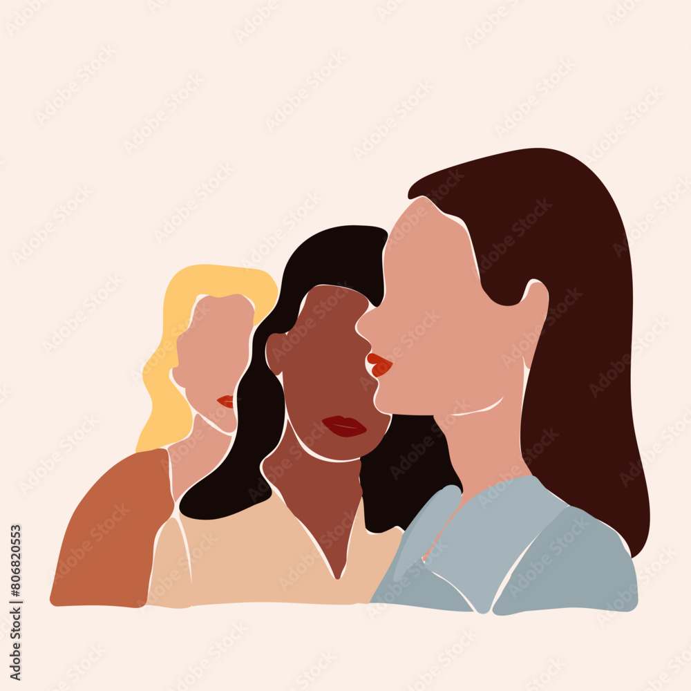 Faceless abstract portrait women of different ethnicities group Faceless abstract portrait women of different ethnicities group