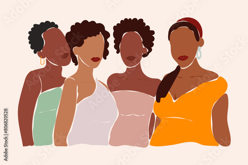 Faceless abstract women of different african americans group