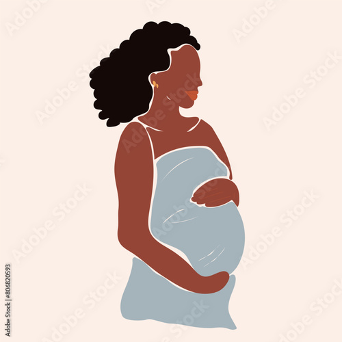 Pregnant faceless afro-american woman holding her belly