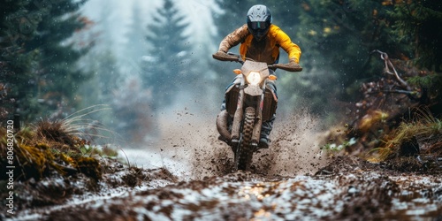 Man riding dirt bike through mud
