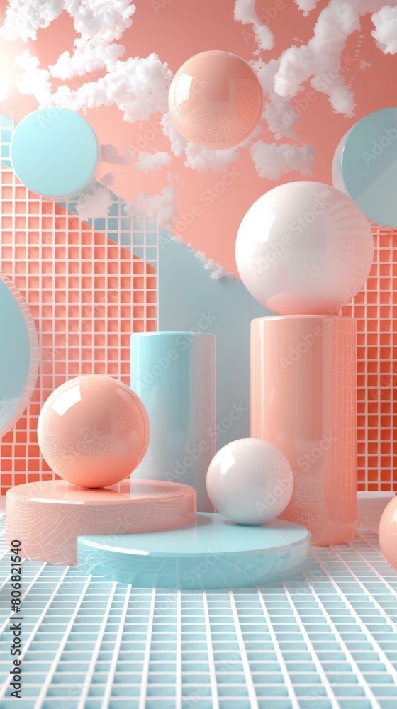 Fototapeta premium 3D rendering of a pink and blue geometric background