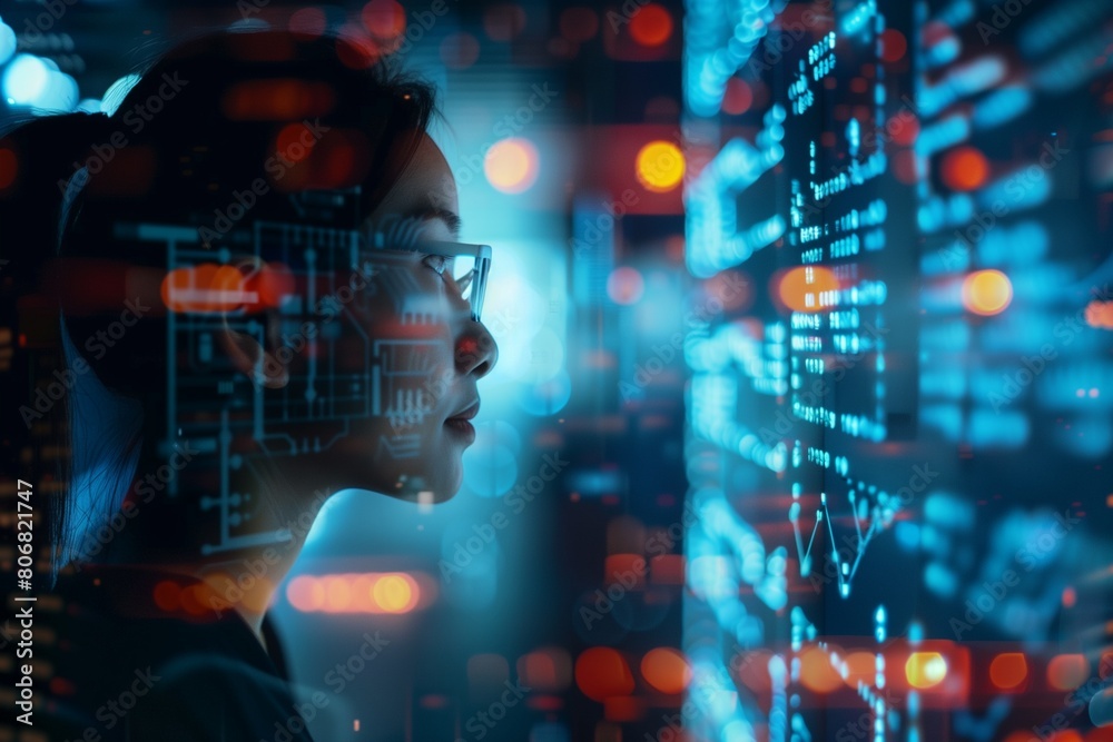 Fototapeta premium IT specialist analysing data information technology, copy space