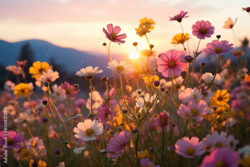 Field of flowers at sunset