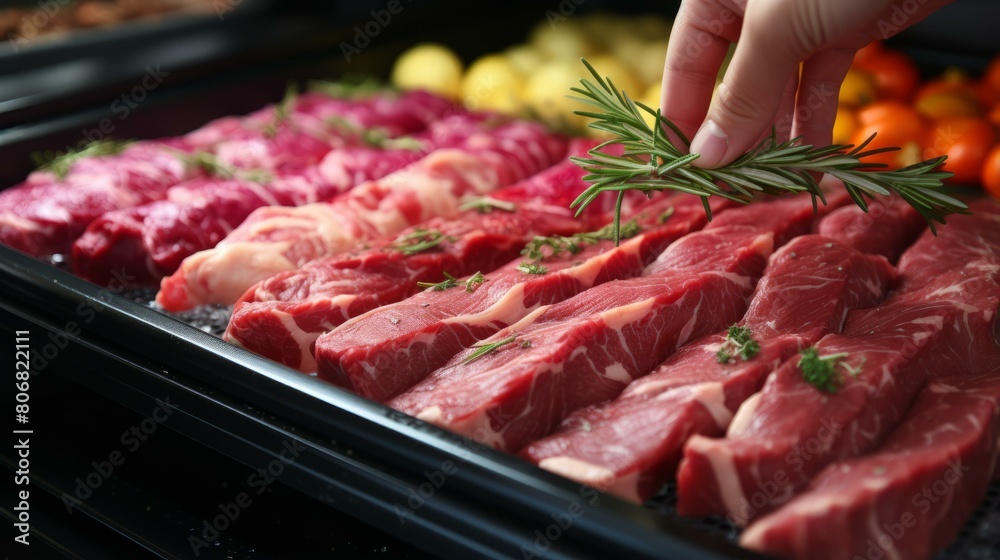 Raw beef tenderloin steaks with rosemary Raw beef tenderloin steaks with rosemary