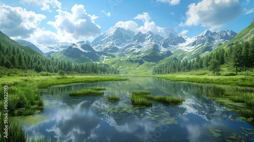 Mountains and lake in a valley © Adobe Contributor