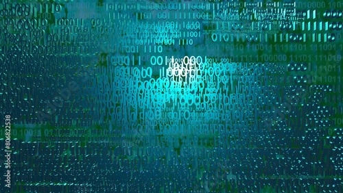 Abstract blue and green binary numbers background. Artificial intelligence, big data and digital technology backdrop. 4K video animation 3d rendering. 