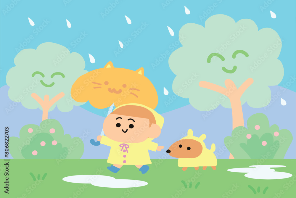 The boy with raining day. The boy with raining day.