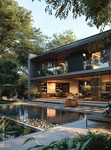 Modern House Exterior Design with Pool and Terrace