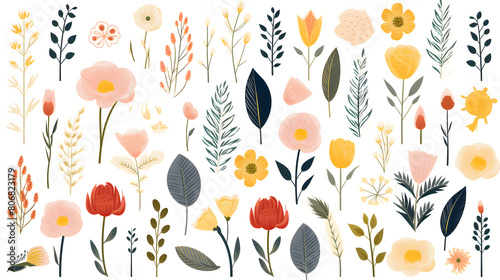 Digital watercolor flowers clip art set print pattern flower abstract graphic poster background