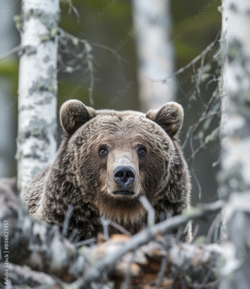 Fototapeta premium Close up portrait of a brown bear in the forest