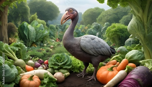 A Dodo Bird In A Garden Of Giant Vegetables