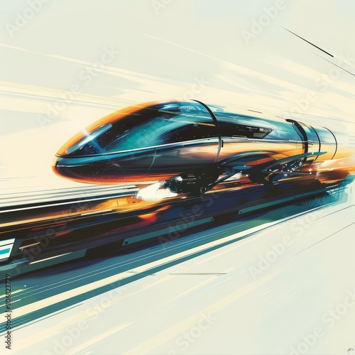 A futuristic painting of a hyperloop in motion, symbolizing speed and innovation, isolated minimal with white background © Watercolor_Kawaii