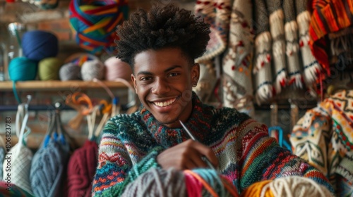 A Man Enjoying Craft Knitting