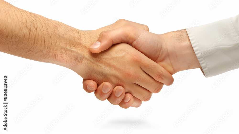 Close-up on a handshake between two executives, detailed textures and high realism, set against a minimalist white backdrop, representing successful business deals Close-up on a handshake between two executives, detailed textures and high realism, set against a minimalist white backdrop, representing successful business deals
