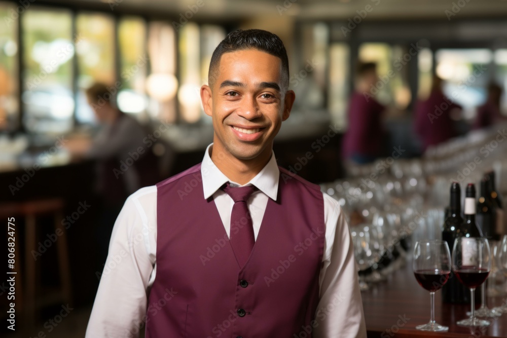 Portrait of a Young African American Waiter in a Vest Portrait of a Young African American Waiter in a Vest