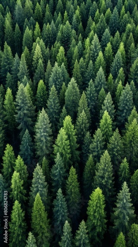 An aerial view of a coniferous forest photo