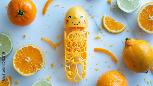A whimsical citrus zester with cute shapes and a smiling face, adding zest to your recipes with playful style. photo