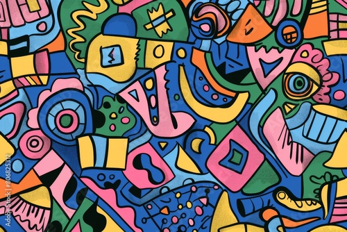 A front cover for a colouring book for toddlers called Shape and Pattern Playground, full of different shapes with various patterns within the shapes