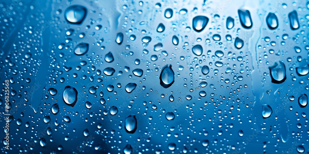 Water Drops on the Window Abstract Background, Raindrops on Glass Surface, Close-up of Rain Droplets with Blurred Background, Natural Rainfall Texture, Generative AI

