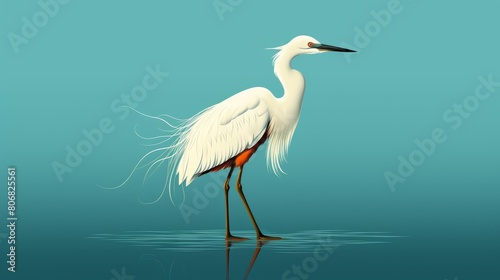 A serene white bird gracefully standing in the calm water