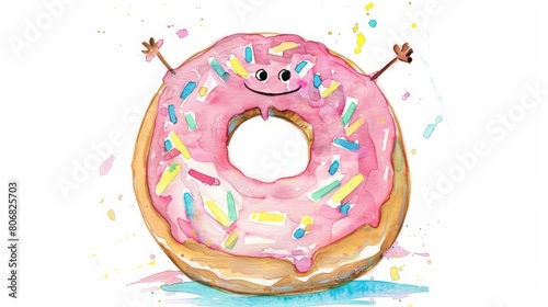 Create a donut inspired character illustration using pastel colors