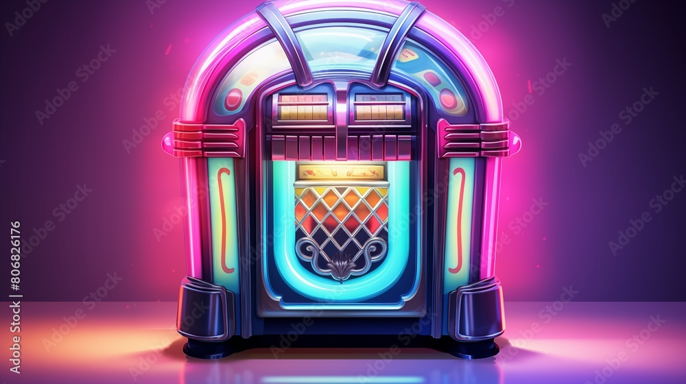 A vibrant vintage jukebox with glowing neon lights