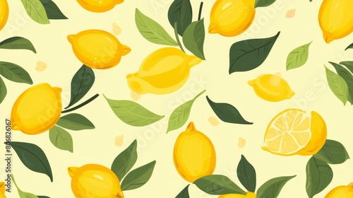 Seamless patterns with lemons and leaves.