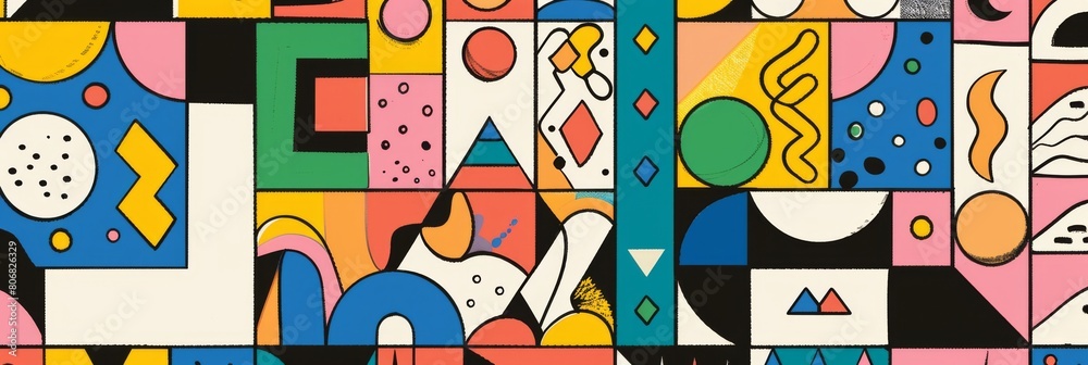 Obraz premium A front cover for a colouring book for toddlers called Shape and Pattern Playground, full of different shapes with various patterns within the shapes