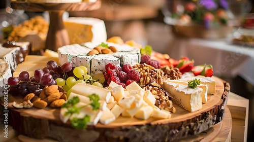 cheese platter, served with grapes and berries food photography, cheese appetizer