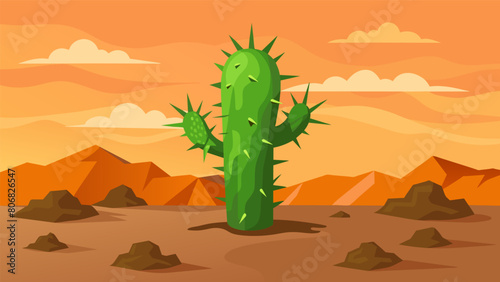 A spiky cactus thriving in harsh desert conditions as a symbol of resilience in rough environments.. Vector illustration