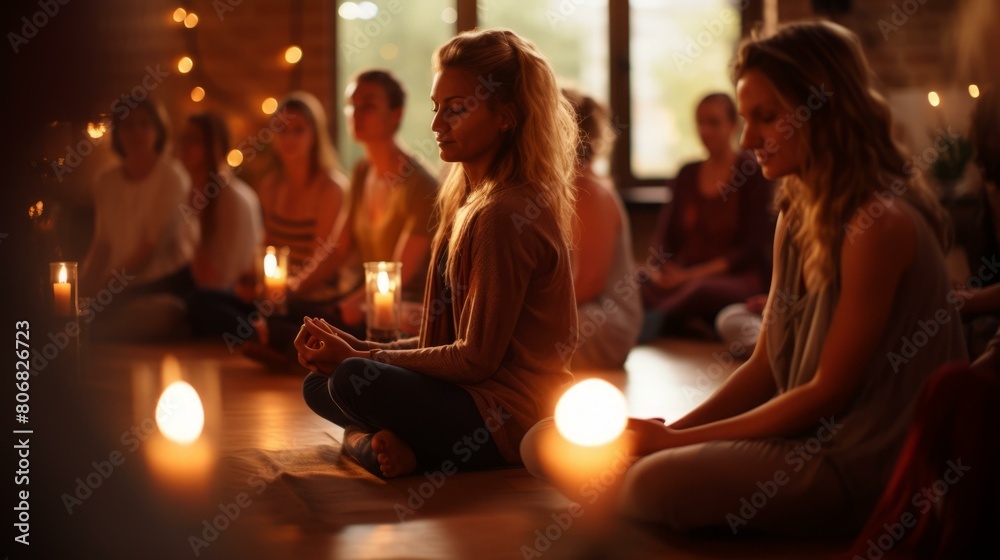 A group of women meditating in a yoga studio
