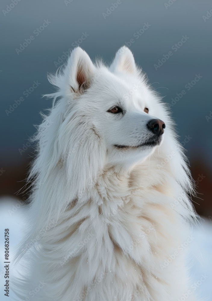 A white dog looking into the distance