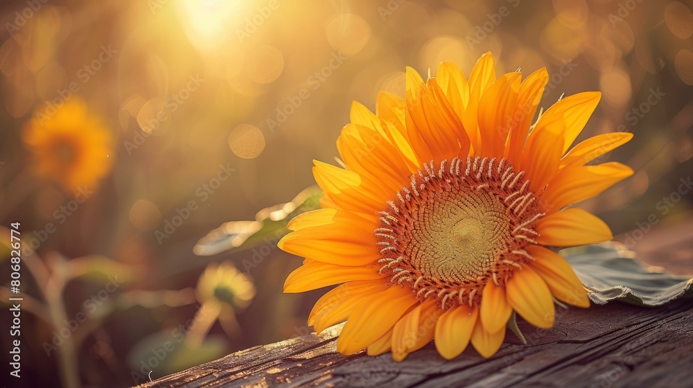 Naklejka premium A Single Sunflower in Full Bloom