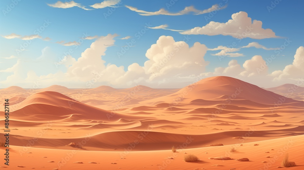 A vast empty desert with rolling sand dunes