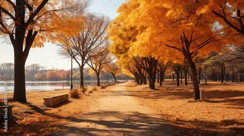 Fall Scenery of a Park with a Lake
