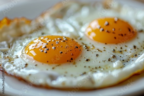Two fried eggs on a white plate