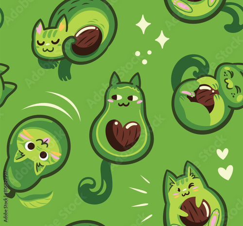 Seamless pattern with avocatos on green