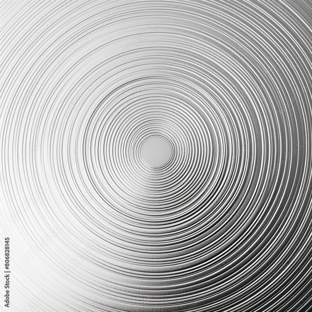 Silver thin concentric rings or circles fading out background wallpaper banner flat lay top view from above on white background with copy space blank 
