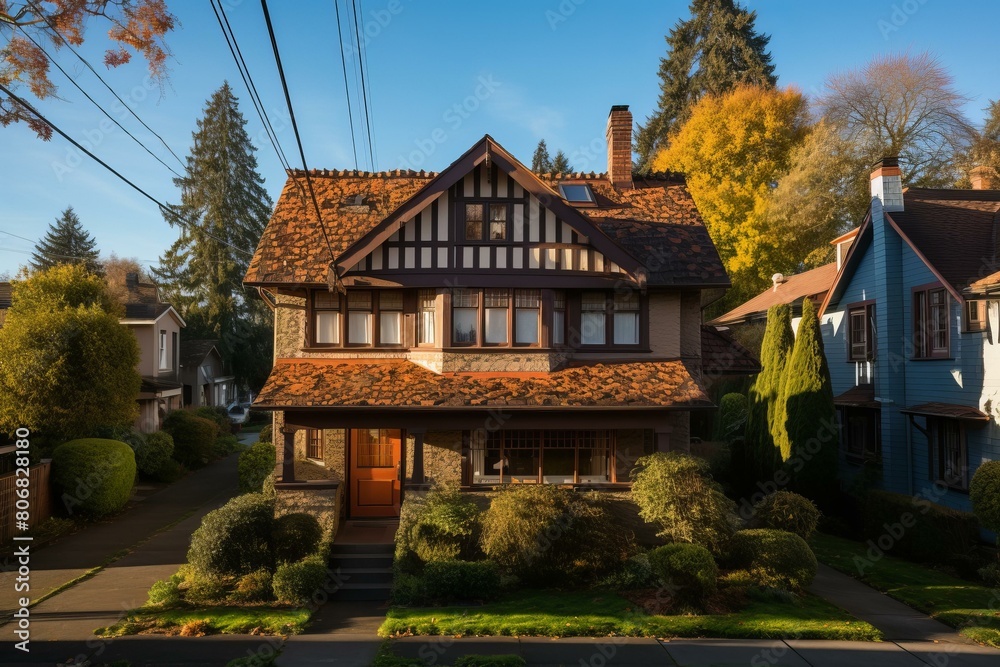 Obraz premium Craftsman-Style Bungalow with Leaded Glass Windows