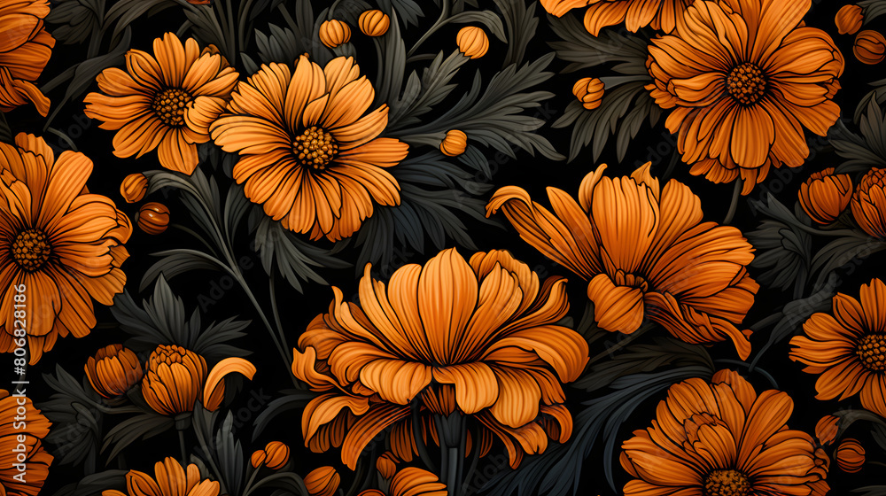 Digital orange flowers print pattern abstract graphic poster background Digital orange flowers print pattern abstract graphic poster background