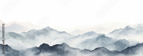 Silver tones watercolor mountain range on white background with copy space display products blank copyspace for design text photo website web banner 