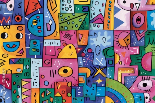 A front cover for a colouring book for toddlers called Shape and Pattern Playground  full of different shapes with various patterns within the shapes