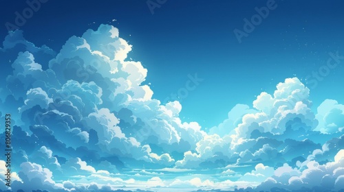 A beautiful anime sky with fluffy white clouds