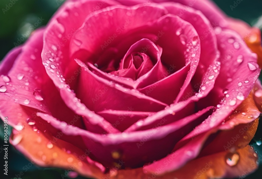 AI generated illustration of pink rose with water droplets against green backdrop