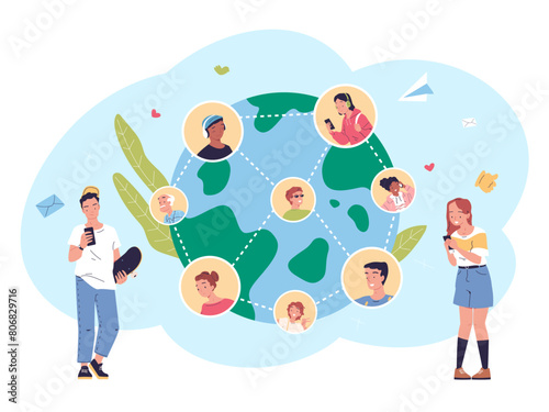 Worldwide connecting team. Social community collaboration, multinational world people staff work cooperation international employee © ssstocker