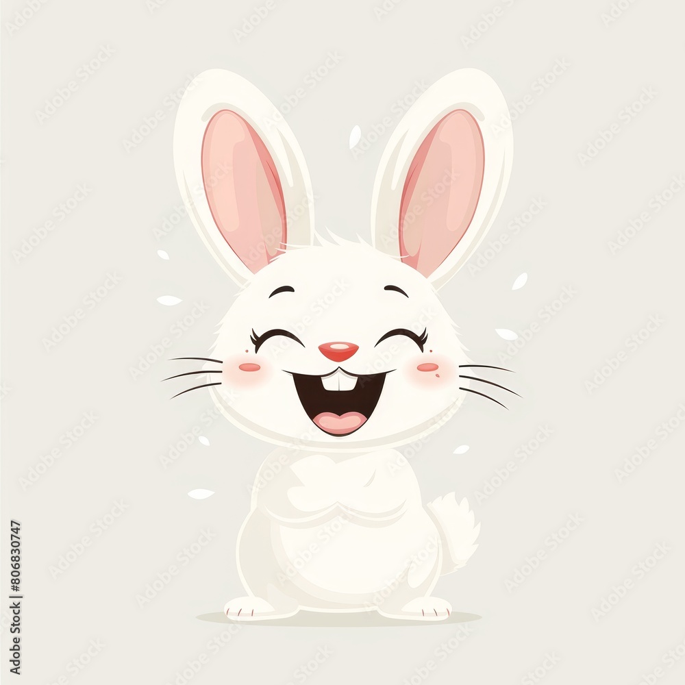 Obraz premium A white rabbit smiling, with closed eyes and extended tongue