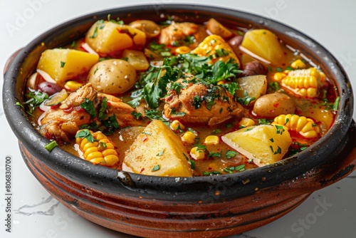 Colombian Ajiaco with chicken, potatoes, and corn