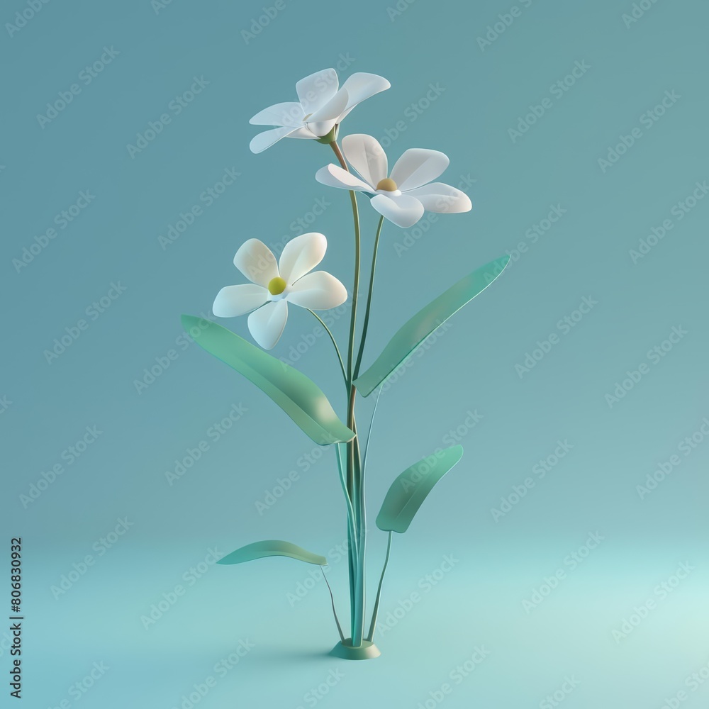A small, futuristic flower collection, innovatively designed to bloom indefinitely, in a 3D model isolated on a solid color background